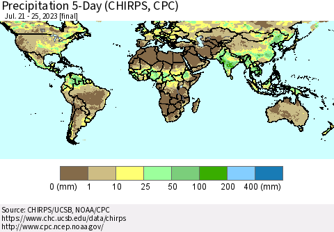 World Precipitation 5-Day (CHIRPS) Thematic Map For 7/21/2023 - 7/25/2023