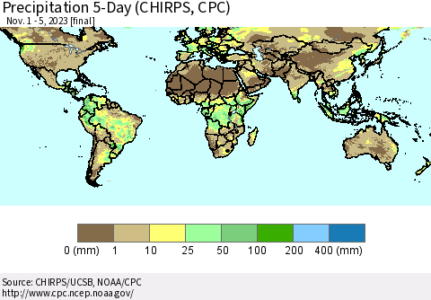 World Precipitation 5-Day (CHIRPS) Thematic Map For 11/1/2023 - 11/5/2023