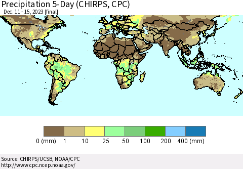 World Precipitation 5-Day (CHIRPS) Thematic Map For 12/11/2023 - 12/15/2023