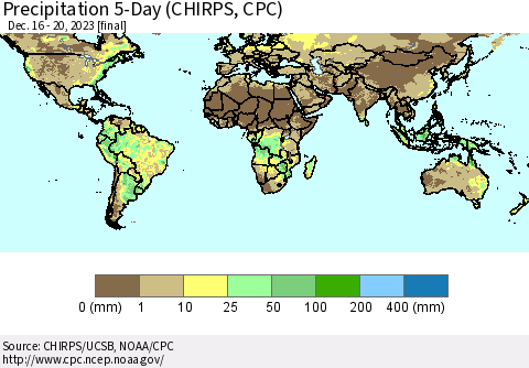 World Precipitation 5-Day (CHIRPS) Thematic Map For 12/16/2023 - 12/20/2023