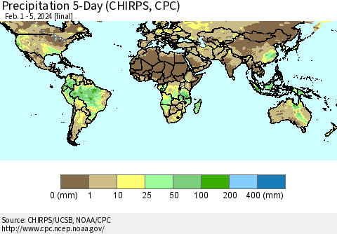 World Precipitation 5-Day (CHIRPS) Thematic Map For 2/1/2024 - 2/5/2024