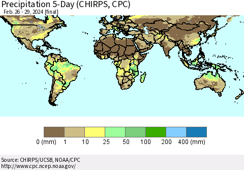 World Precipitation 5-Day (CHIRPS) Thematic Map For 2/26/2024 - 2/29/2024