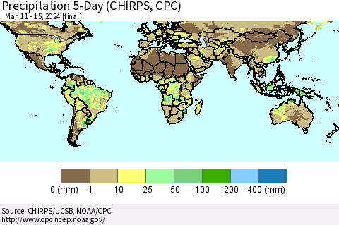 World Precipitation 5-Day (CHIRPS) Thematic Map For 3/11/2024 - 3/15/2024