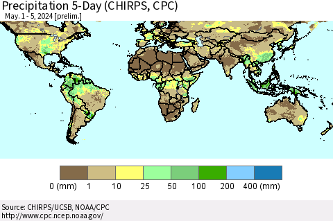 World Precipitation 5-Day (CHIRPS) Thematic Map For 5/1/2024 - 5/5/2024