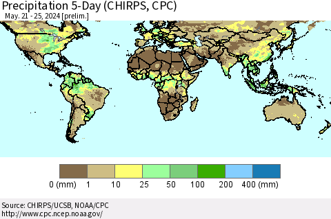 World Precipitation 5-Day (CHIRPS) Thematic Map For 5/21/2024 - 5/25/2024