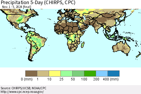 World Precipitation 5-Day (CHIRPS) Thematic Map For 11/1/2024 - 11/5/2024