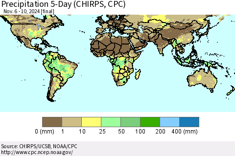 World Precipitation 5-Day (CHIRPS) Thematic Map For 11/6/2024 - 11/10/2024
