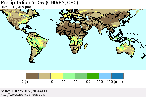 World Precipitation 5-Day (CHIRPS) Thematic Map For 12/6/2024 - 12/10/2024