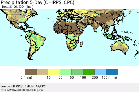 World Precipitation 5-Day (CHIRPS) Thematic Map For 12/16/2024 - 12/20/2024