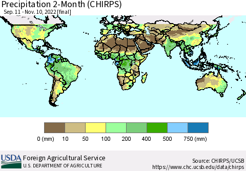 World Precipitation 2-Month (CHIRPS) Thematic Map For 9/11/2022 - 11/10/2022