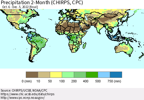 World Precipitation 2-Month (CHIRPS) Thematic Map For 10/6/2022 - 12/5/2022