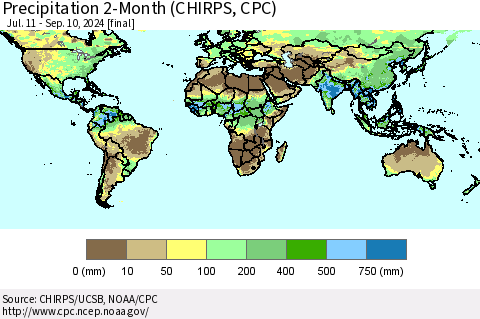 World Precipitation 2-Month (CHIRPS) Thematic Map For 7/11/2024 - 9/10/2024
