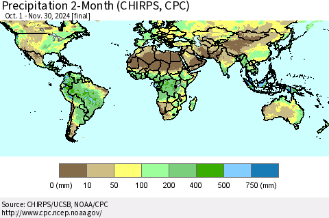 World Precipitation 2-Month (CHIRPS) Thematic Map For 10/1/2024 - 11/30/2024