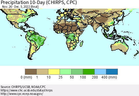 World Precipitation 10-Day (CHIRPS) Thematic Map For 11/26/2022 - 12/5/2022