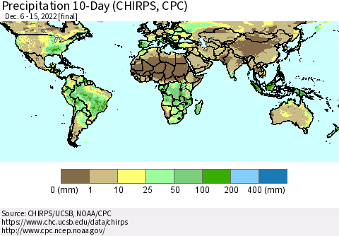 World Precipitation 10-Day (CHIRPS) Thematic Map For 12/6/2022 - 12/15/2022
