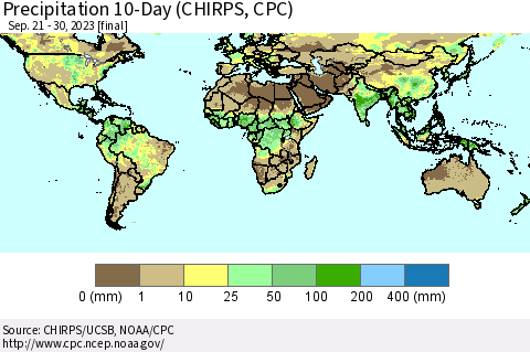 World Precipitation 10-Day (CHIRPS) Thematic Map For 9/21/2023 - 9/30/2023