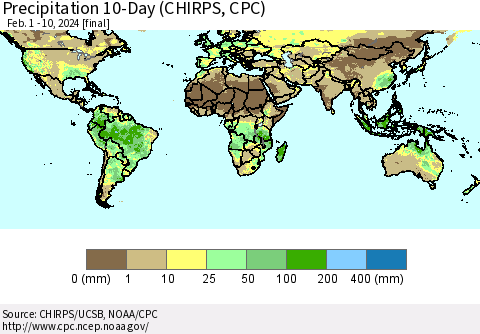 World Precipitation 10-Day (CHIRPS) Thematic Map For 2/1/2024 - 2/10/2024