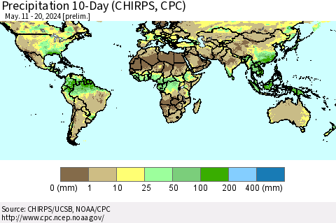 World Precipitation 10-Day (CHIRPS) Thematic Map For 5/11/2024 - 5/20/2024