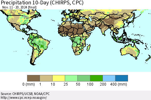 World Precipitation 10-Day (CHIRPS) Thematic Map For 11/11/2024 - 11/20/2024