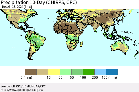 World Precipitation 10-Day (CHIRPS) Thematic Map For 12/6/2024 - 12/15/2024
