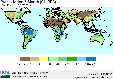 World Precipitation 3-Month (CHIRPS) Thematic Map For 12/11/2021 - 3/10/2022