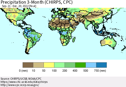 World Precipitation 3-Month (CHIRPS) Thematic Map For 9/21/2022 - 12/20/2022