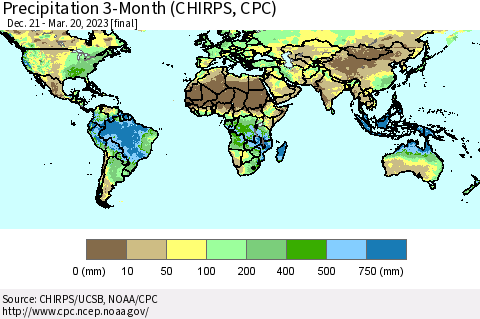 World Precipitation 3-Month (CHIRPS) Thematic Map For 12/21/2022 - 3/20/2023