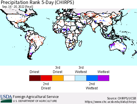 World Precipitation Rank since 1981, 5-Day (CHIRPS) Thematic Map For 9/16/2022 - 9/20/2022