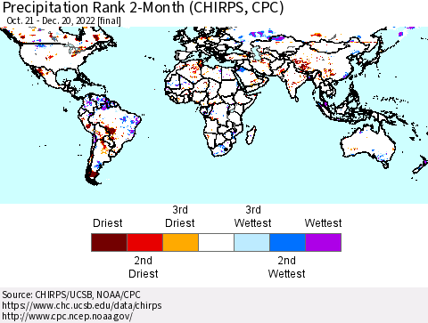 World Precipitation Rank since 1981, 2-Month (CHIRPS) Thematic Map For 10/21/2022 - 12/20/2022