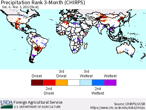 World Precipitation Rank 3-Month (CHIRPS) Thematic Map For 12/6/2021 - 3/5/2022
