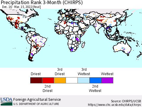 World Precipitation Rank 3-Month (CHIRPS) Thematic Map For 12/16/2021 - 3/15/2022