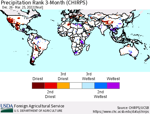 World Precipitation Rank 3-Month (CHIRPS) Thematic Map For 12/26/2021 - 3/25/2022