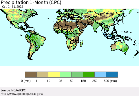 World Precipitation 1-Month (CPC) Thematic Map For 10/1/2022 - 10/31/2022