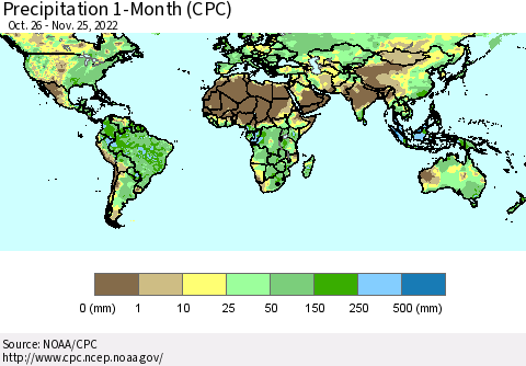 World Precipitation 1-Month (CPC) Thematic Map For 10/26/2022 - 11/25/2022