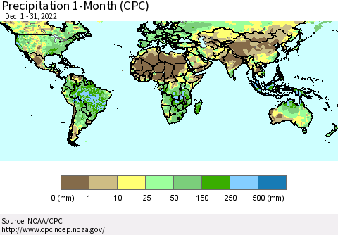 World Precipitation 1-Month (CPC) Thematic Map For 12/1/2022 - 12/31/2022