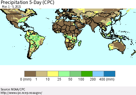 World Precipitation 5-Day (CPC) Thematic Map For 3/1/2021 - 3/5/2021