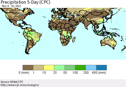 World Precipitation 5-Day (CPC) Thematic Map For 3/6/2021 - 3/10/2021