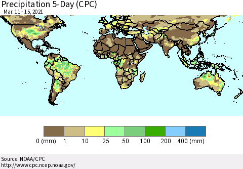 World Precipitation 5-Day (CPC) Thematic Map For 3/11/2021 - 3/15/2021