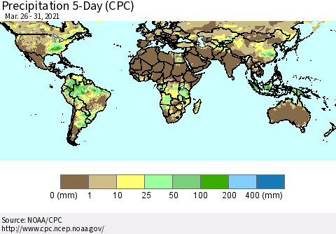 World Precipitation 5-Day (CPC) Thematic Map For 3/26/2021 - 3/31/2021