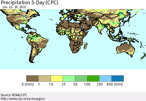 World Precipitation 5-Day (CPC) Thematic Map For 6/16/2021 - 6/20/2021
