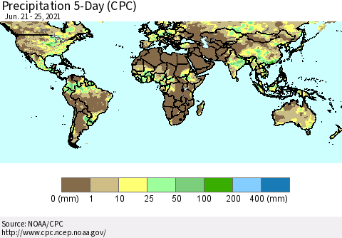 World Precipitation 5-Day (CPC) Thematic Map For 6/21/2021 - 6/25/2021