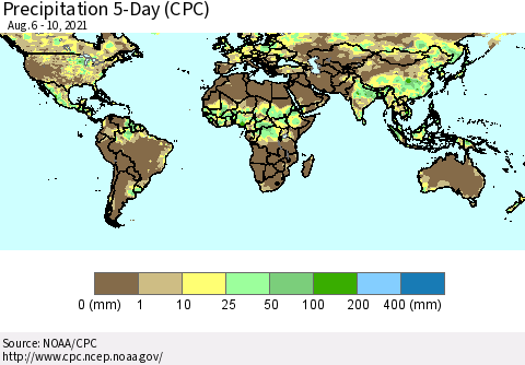 World Precipitation 5-Day (CPC) Thematic Map For 8/6/2021 - 8/10/2021