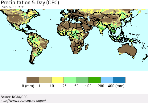 World Precipitation 5-Day (CPC) Thematic Map For 9/6/2021 - 9/10/2021