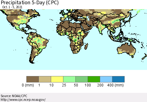 World Precipitation 5-Day (CPC) Thematic Map For 10/1/2021 - 10/5/2021
