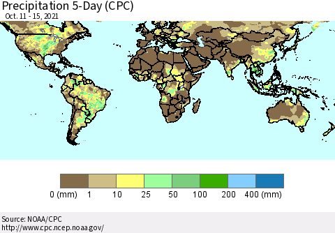 World Precipitation 5-Day (CPC) Thematic Map For 10/11/2021 - 10/15/2021