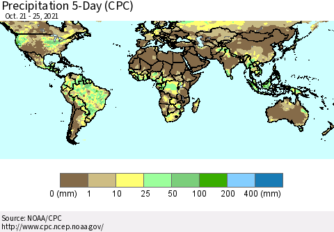 World Precipitation 5-Day (CPC) Thematic Map For 10/21/2021 - 10/25/2021