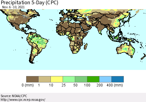 World Precipitation 5-Day (CPC) Thematic Map For 11/6/2021 - 11/10/2021