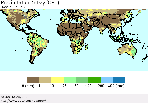 World Precipitation 5-Day (CPC) Thematic Map For 11/21/2021 - 11/25/2021