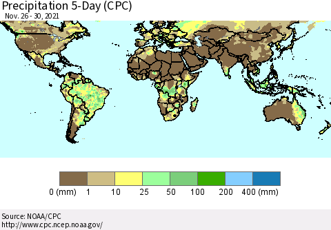 World Precipitation 5-Day (CPC) Thematic Map For 11/26/2021 - 11/30/2021