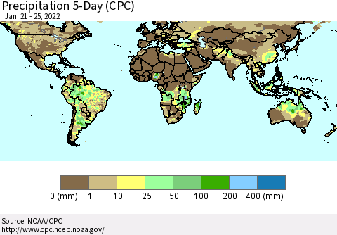 World Precipitation 5-Day (CPC) Thematic Map For 1/21/2022 - 1/25/2022